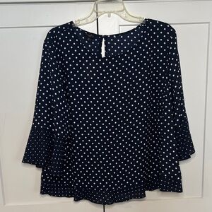 Talbots Navy and White Polka Dot Blouse